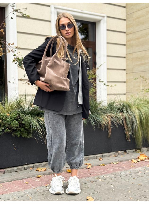Жіноча сумка Ashley, натуральна замша темно-бежевий, шора (Bag)