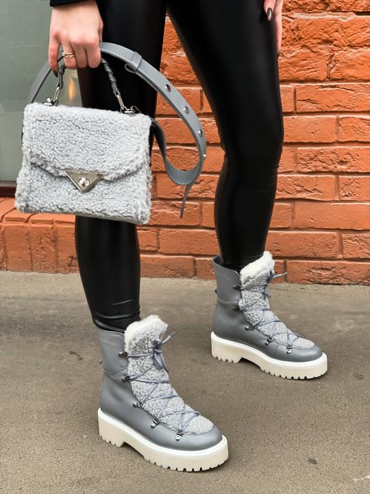 Черевики Boots Tedy, натуральна шкіра та хутро сірі