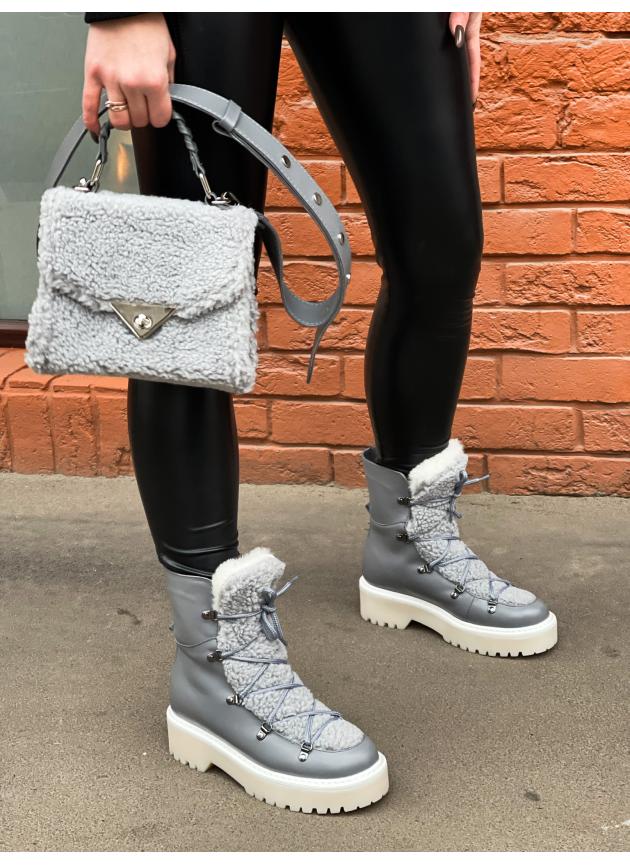 Черевики Boots Tedy, натуральна шкіра та хутро сірі