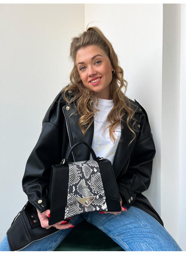 Жіноча сумка Джавеліна, натуральна шкіра чорно-біла рептилія