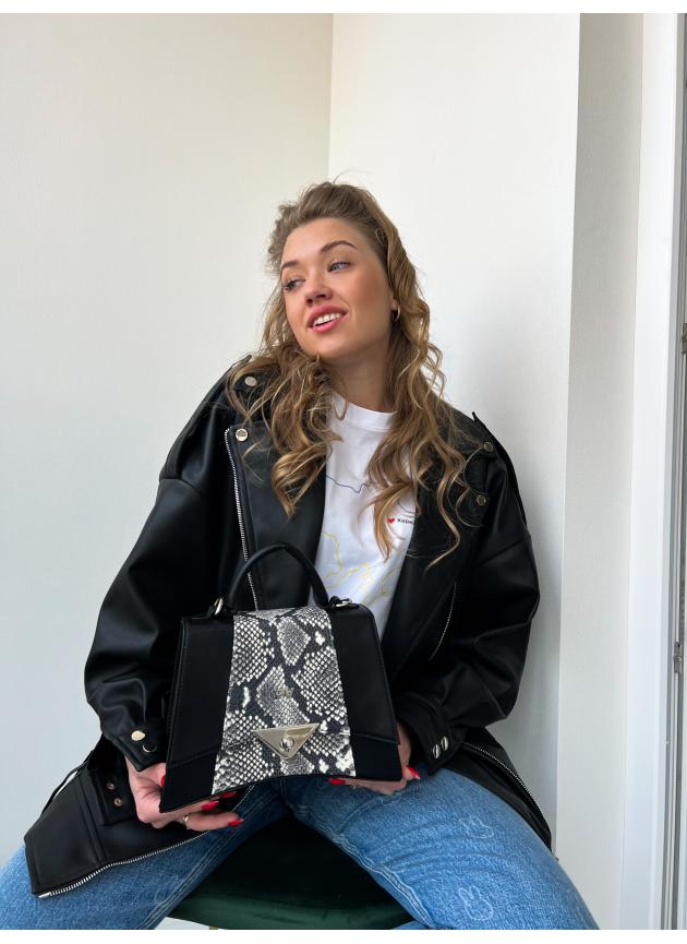 Жіноча сумка Джавеліна, натуральна шкіра чорно-біла рептилія