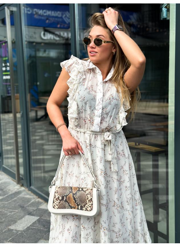 Жіноча сумка Pretty, натуральна іворі шкіра з коричневою рептилією (Bag small)