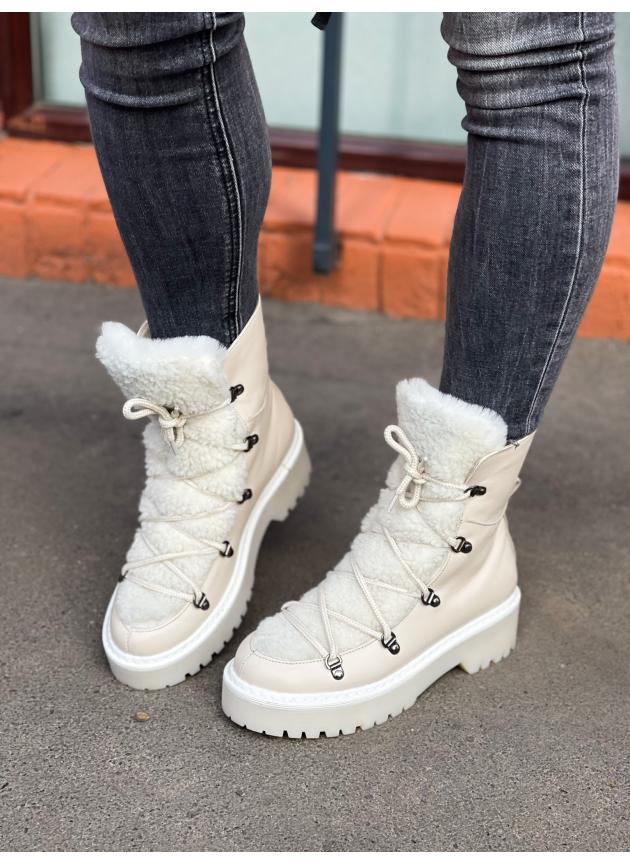 Черевики Boots Tedy, натуральна шкіра та хутро бежеві