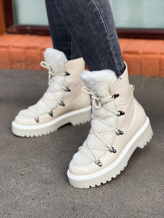 Черевики Boots Tedy, натуральна шкіра та хутро бежеві