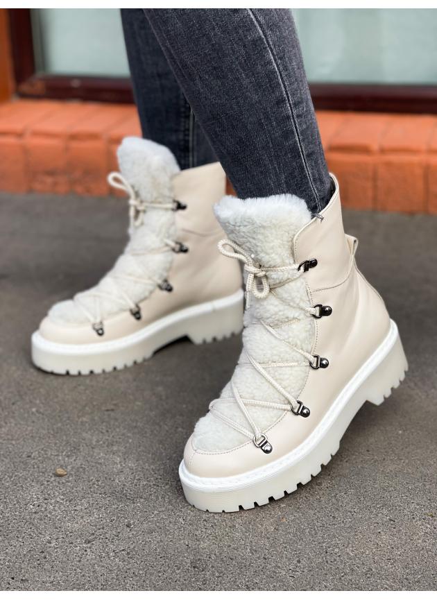 Черевики Boots Tedy, натуральна шкіра та хутро бежеві