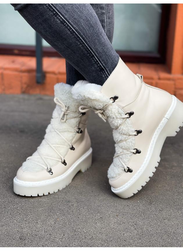 Черевики Boots Tedy, натуральна шкіра та хутро бежеві