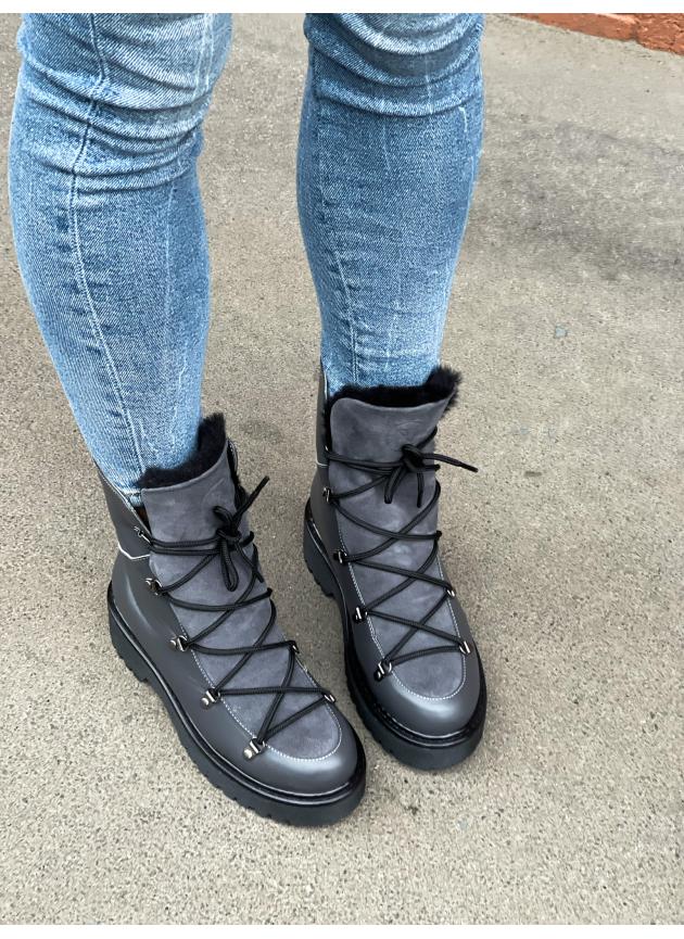 Черевики Boots Tedy, натуральна шкіра та замша темно-сірі