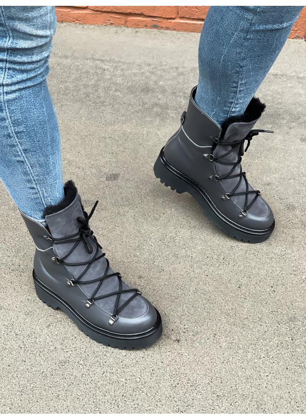 Черевики Boots Tedy, натуральна шкіра та замша темно-сірі