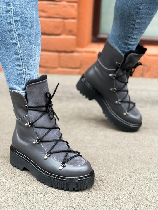Черевики Boots Tedy, натуральна шкіра та замша темно-сірі