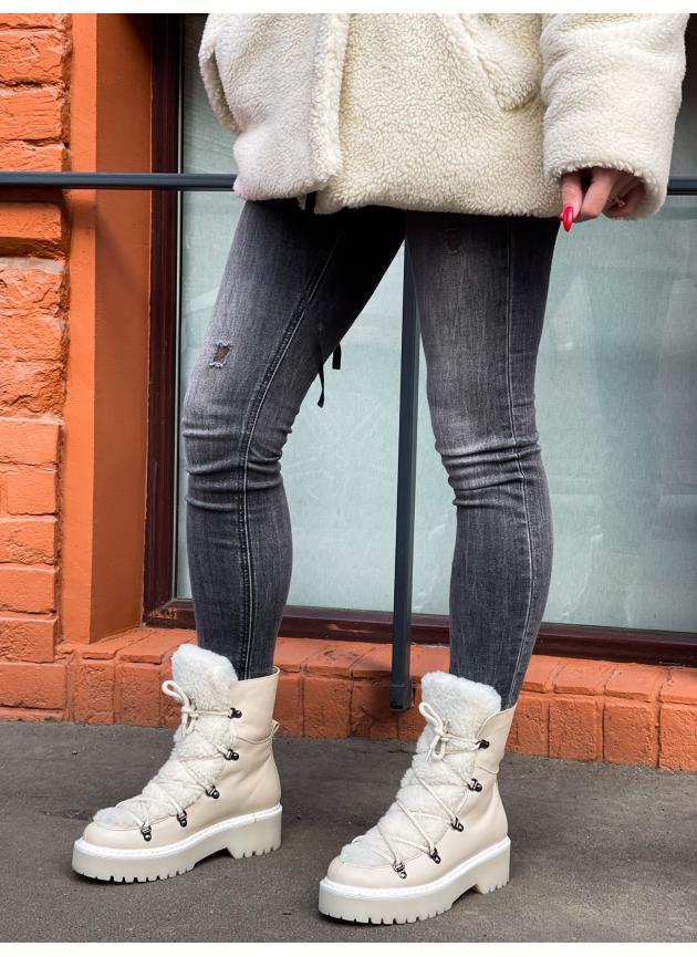 Черевики Boots Tedy, натуральна шкіра та хутро бежеві
