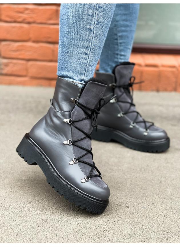 Черевики Boots Tedy, натуральна шкіра та замша темно-сірі
