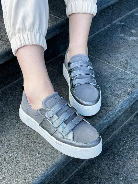 Жіночі кеди Velcro, натуральна замша сіра з переливом