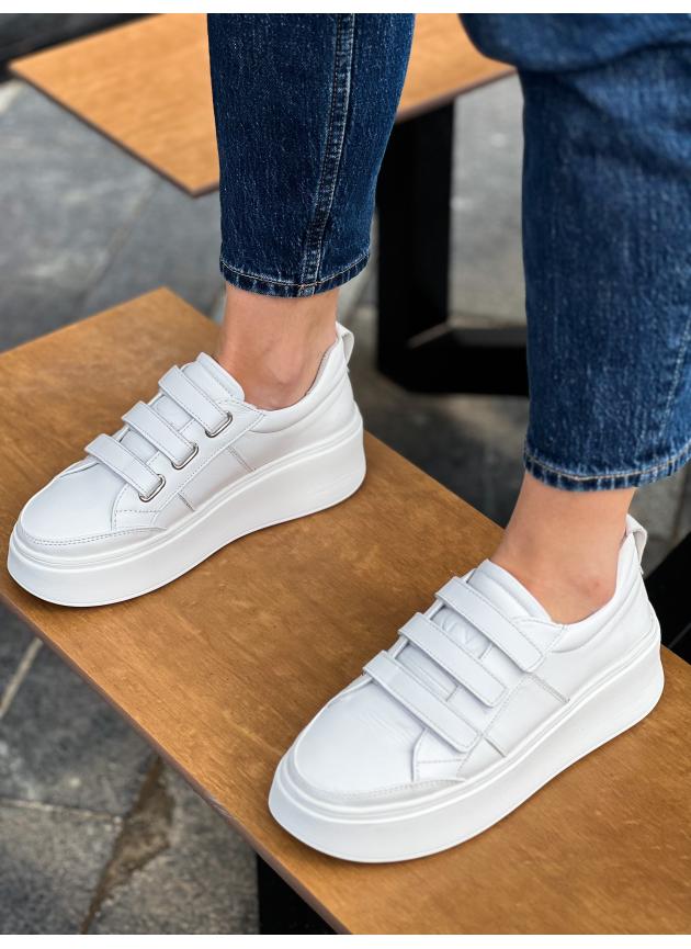 Жіночі кеди Velcro, натуральна шкіра білі