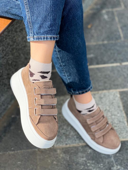Жіночі кеди Velcro, натуральна замша темна кава