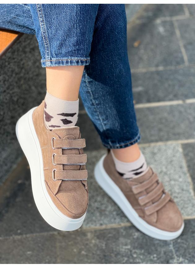 Жіночі кеди Velcro, натуральна замша темна кава