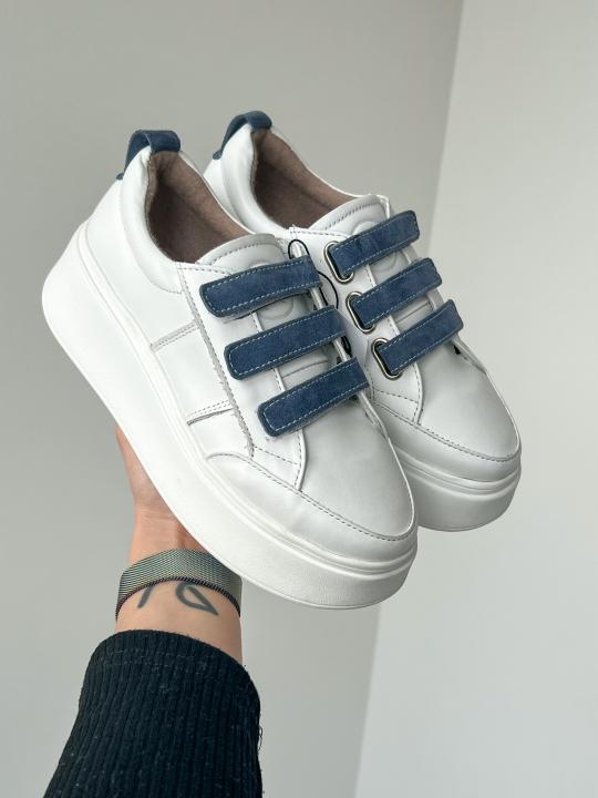 Жіночі кеди Velcro, натуральна біла шкіра з джинс замшею