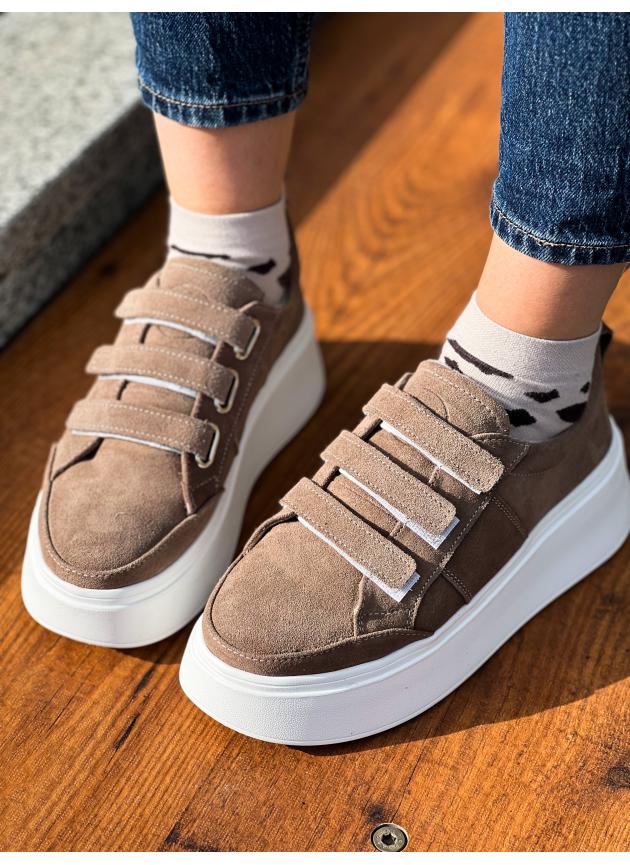 Жіночі кеди Velcro, натуральна замша темна кава