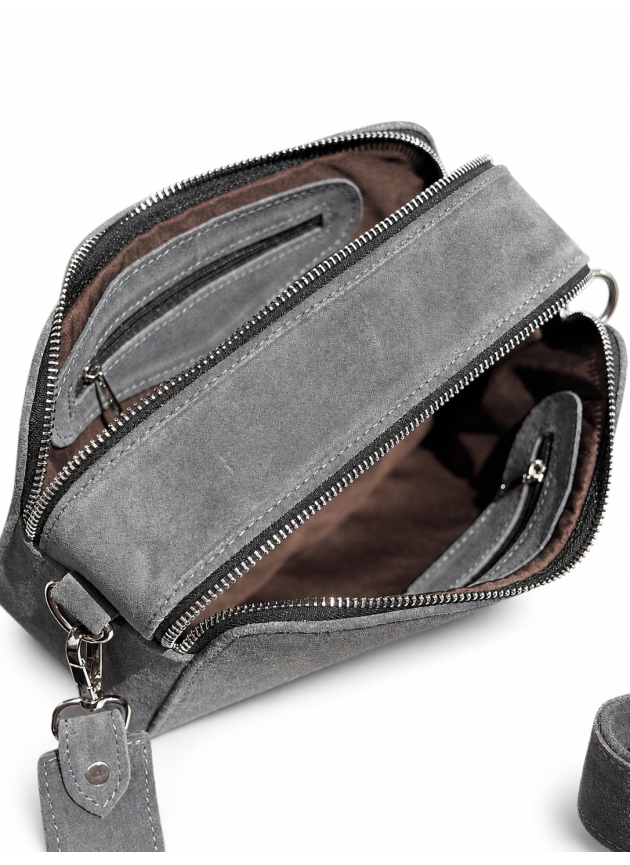 Жіноча сумка Лейла, натуральна замша темно-сіра (Bag small)