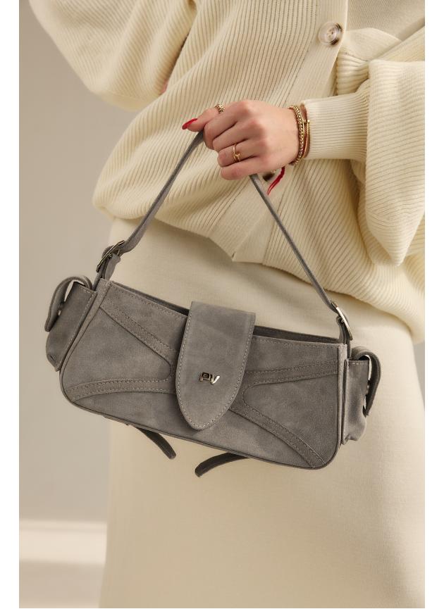 Жіноча сумка Rebecca, натуральна замша світло-сіра (Bag small)