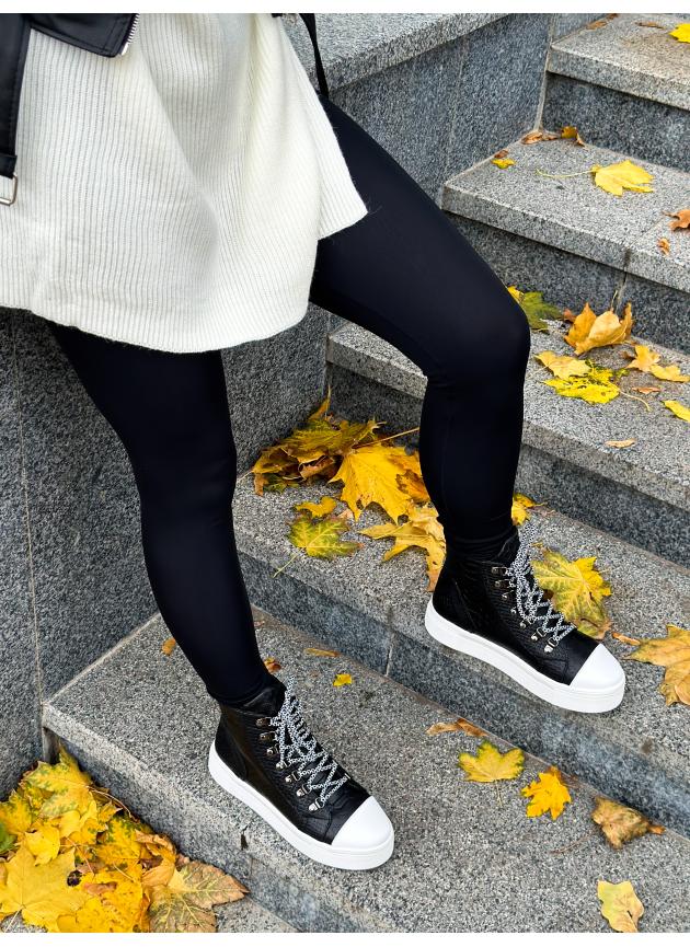 Жіночі високі кеди HIGH TOPS, натуральна шкіра чорна рептилія