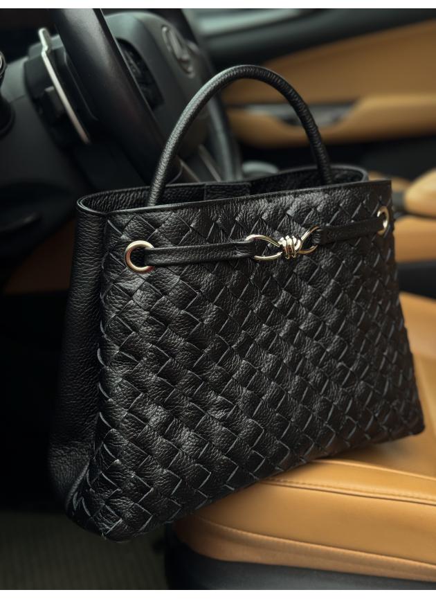 Жіноча сумка Ненсі, натуральна шкіра флотар чорна (Bag midi)