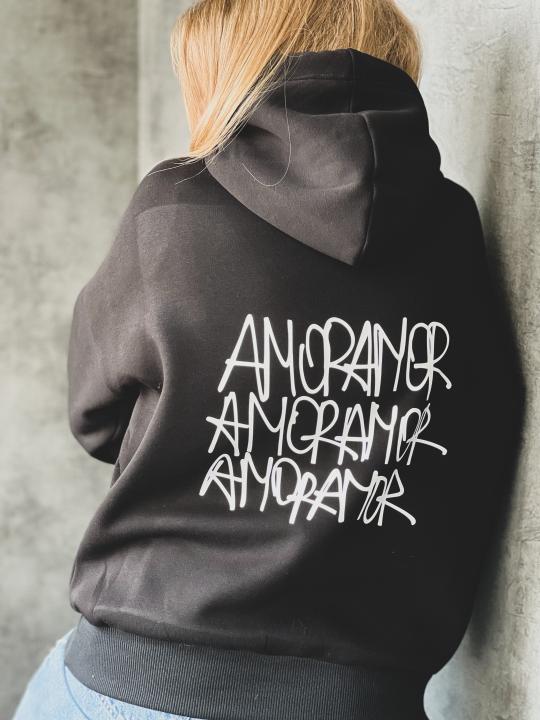 Худі чорний флісовий, Amor білим