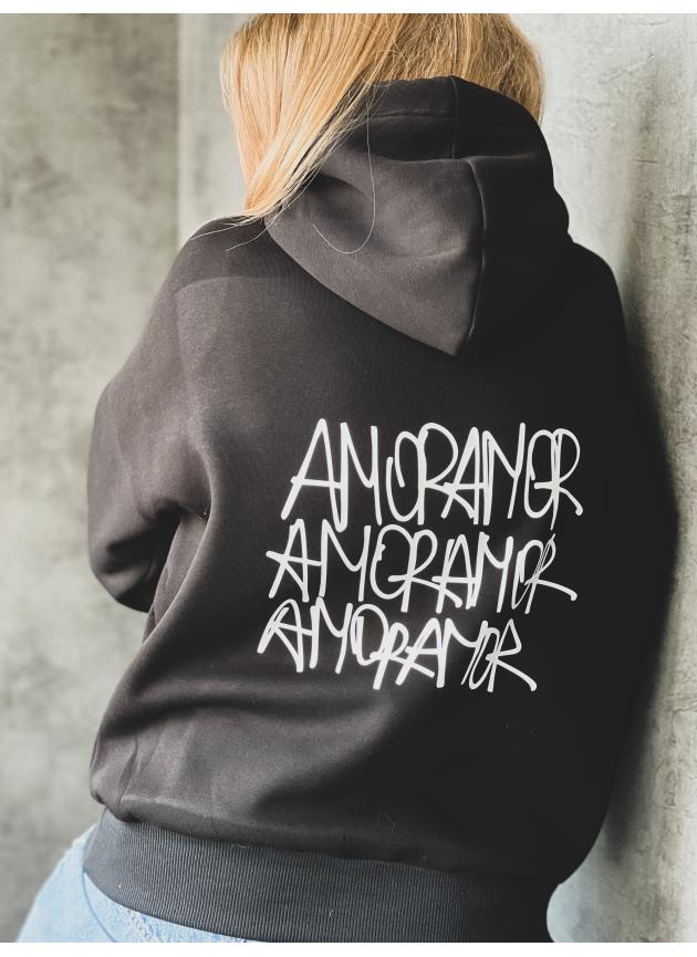 Худі чорний флісовий, Amor білим